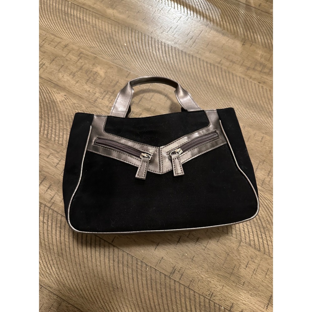 Vintage Y2K Black Suede Mini Tote‎ - Metallic Pewter Trim & Moto Zipper